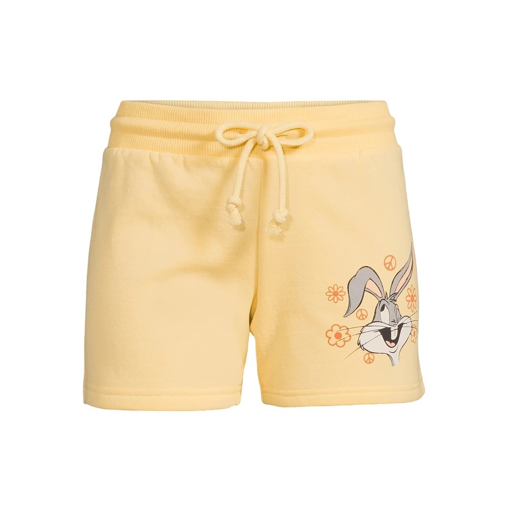 Looney Tunes Bugs Bunny Women Juniors Fleece Shorts Yellow Size Medium 7-9 NEW